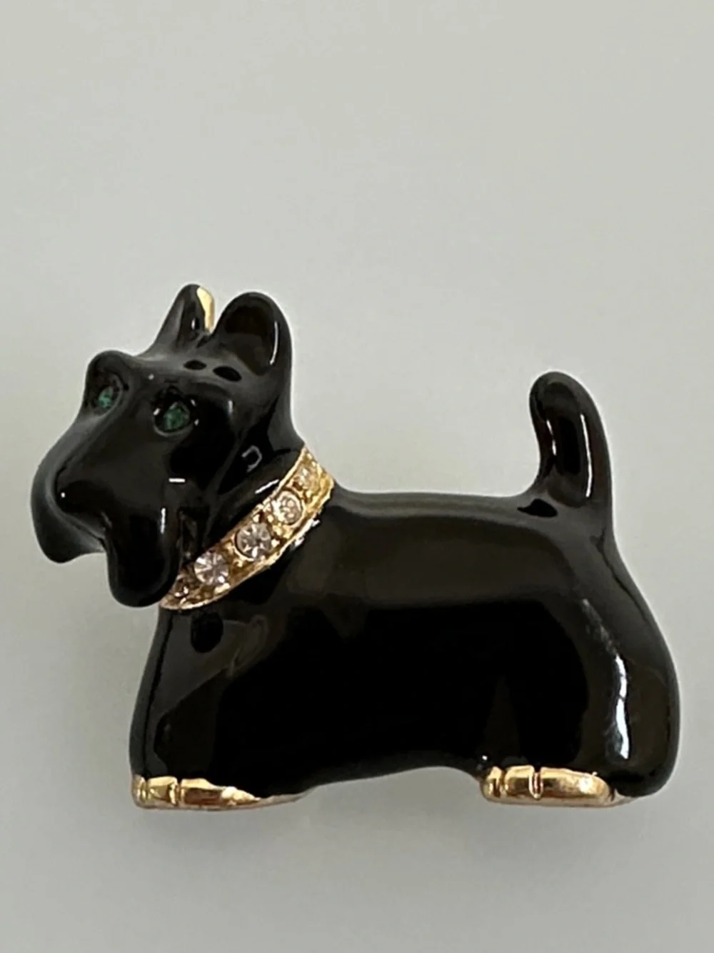 Kirks Folly Black Scottie Dog Pin with Gold Accents and Green Eyes - Picture 1 of 7